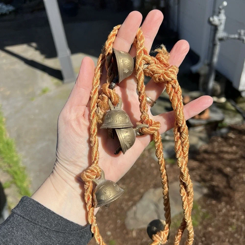 5‎ Vintage BRASS Bells On a Rope SARNA FARMHOUSE Door Chime